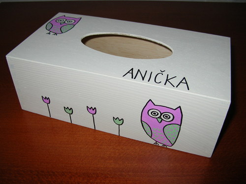 Krabička na kapesníky se sovičkou-růžová/zelená