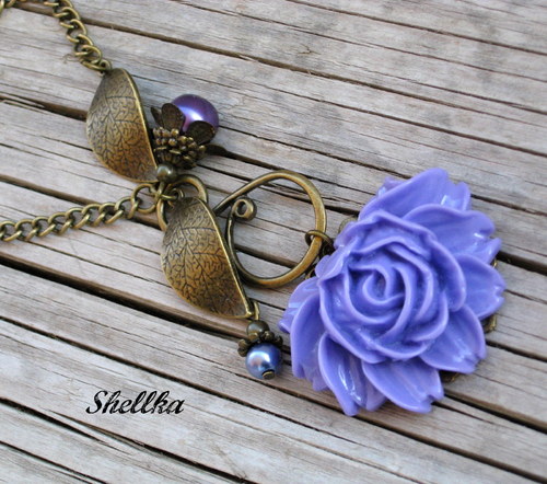 Náhrdelník ,,PURPLE ROSES,, + náušnice ZDARMA