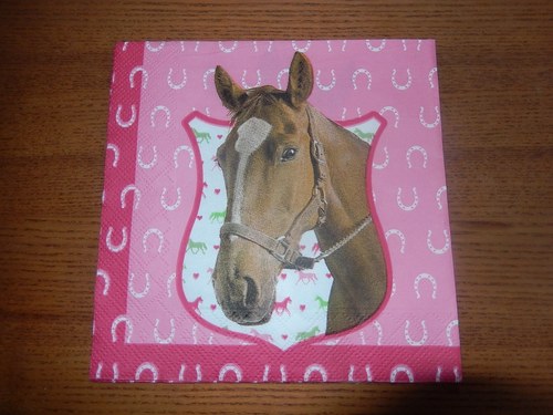 Ubrousek na decoupage - kůň v růžovém