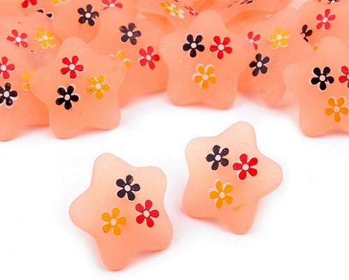 Knoflík - květinky oranžové světlé 17mm - 5 kusů