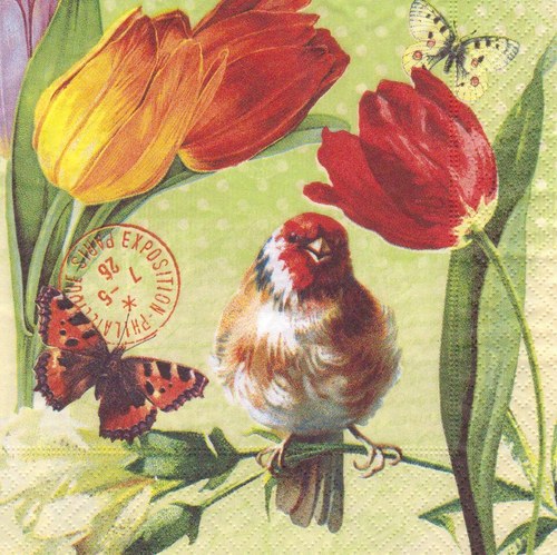 Ubrousek - ptáčci s tulipány