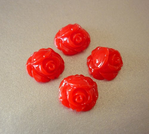 C47/ kabošon růžička červená / 10x10x6mm / 4ks