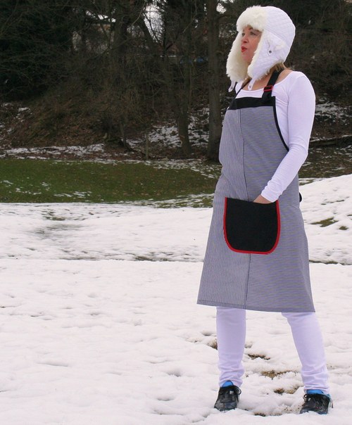 Zástěra pánská - černobílý tenký proužek