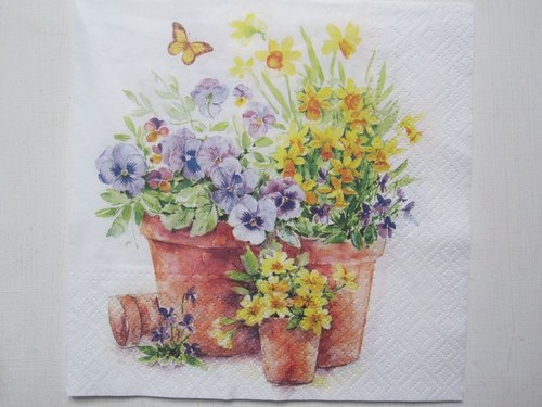 Ubrousek na decoupage Kytky v květináčích, 1ks
