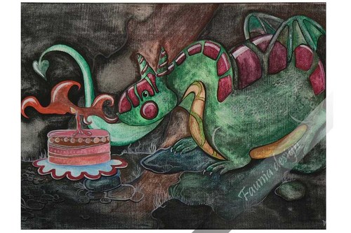 Dráček s dortíkem -26x41cm