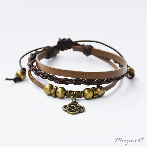 Světle hnědý náramek "LEATHER BRACELET" — foto 1