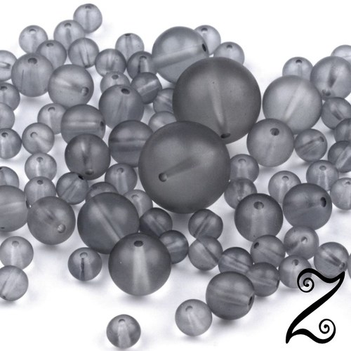 Skleněné korálky MATT, šedá, MIX, 50g