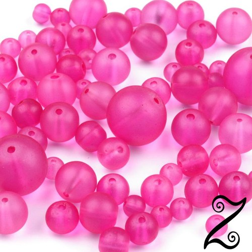 Skleněné korálky MATT, růžová, MIX, 50g
