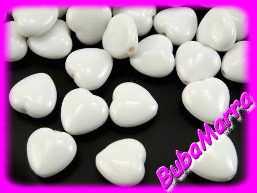 ~ KORÁLKY SRDÍČKA 13x13mm sada 10ks ~ BÍLÁ — foto 1