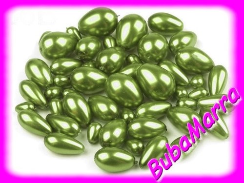~25g~ Voskované perly ~ kapka MIX Ø7-15mm~ Zelená