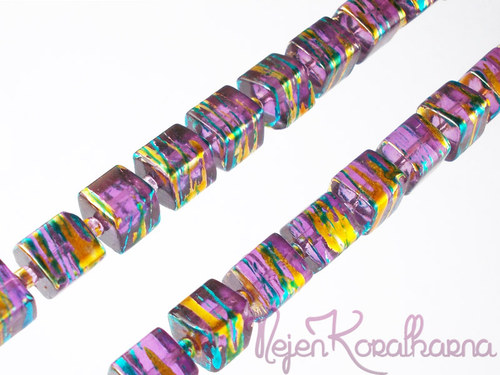 Kostky cákané fialové 8mm