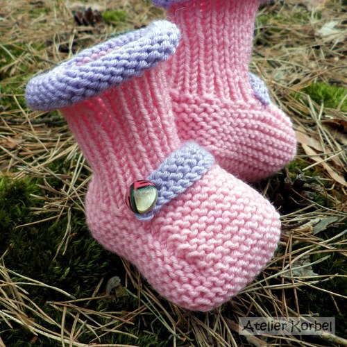 Růžovofialové bačkorky s knoflíčkem, merino, 8 cm