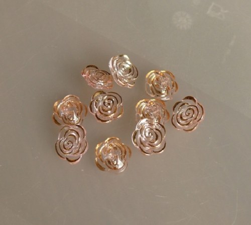 Knoflík - kytička růžovo-zlatá - 2cm - 3 ks