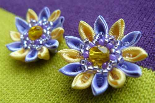 Kanzashi náušnice žlutolila — foto 1