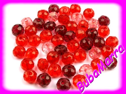 30ks ~ broušené korálky 6x8mm ~ slavík ~ červená