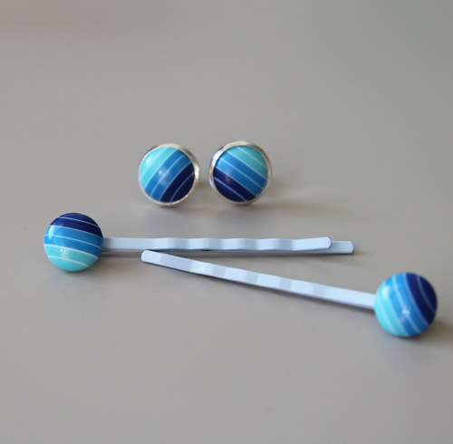 Fimo náušnice a sponky do vlasů modré — foto 1