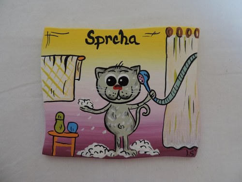 Cedulka na dveře-sprcha-kočička