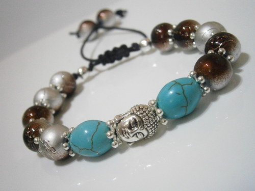 Náramek s buddhou a tyrkenitem (macramé) — foto 1