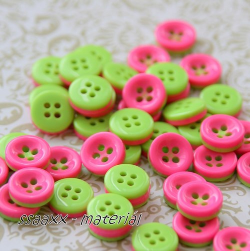 Knoflík oboustranný ~ 13 mm ~ 5 ks ~ růžovo-zelený