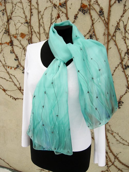 EVEMODE - hedvábný šál "Tyrkys" — foto 1