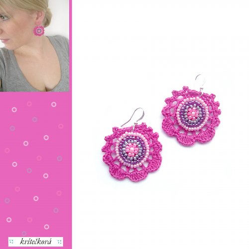 Háčkované náušnice - Prostě Pink — foto 1