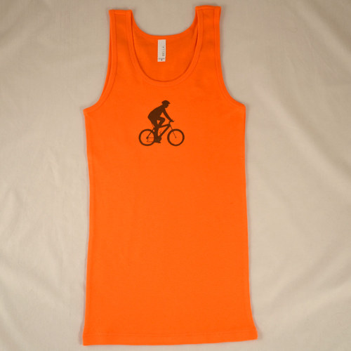 Oranžové dámské tílko s hnědým cyklistou M