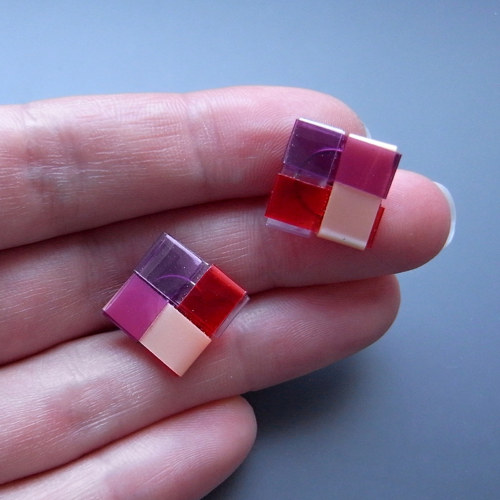 Upcycling: Náušnice Losos-RůžTma-Oranž