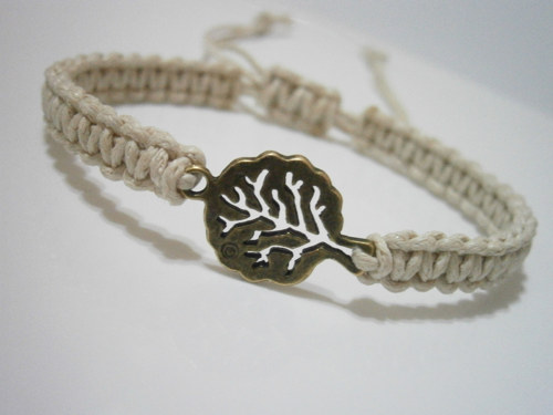 Béžový náramek se stromem - unisex (macramé) — foto 1