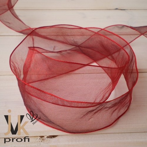 Stuha organza - tm. červená 38 mm