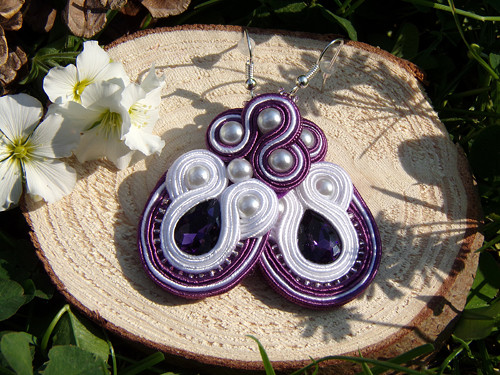 Sutaškové náušnice White and Violet with Swarovski