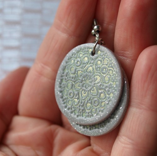 Náušnice - zelenozlatý ornament — foto 1