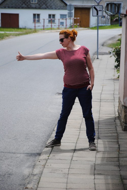 Vínové pruhované, vel. L — foto 1