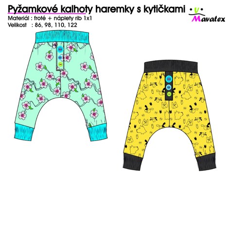 Pyžamkové haremky s kytičkami