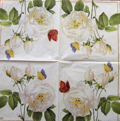 Ubrousek na decoupage Smetanové růže, 1ks