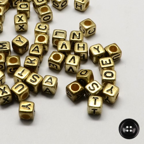 Korálky Písmenka; 6x6mm (50ks) - zlatá, mix