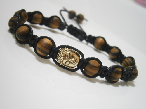 Pánský dřevěný náramek s buddhou (macramé) — foto 1