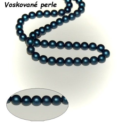 Voskované perle, 8 mm, Petrol mat, 15 ks — foto 1