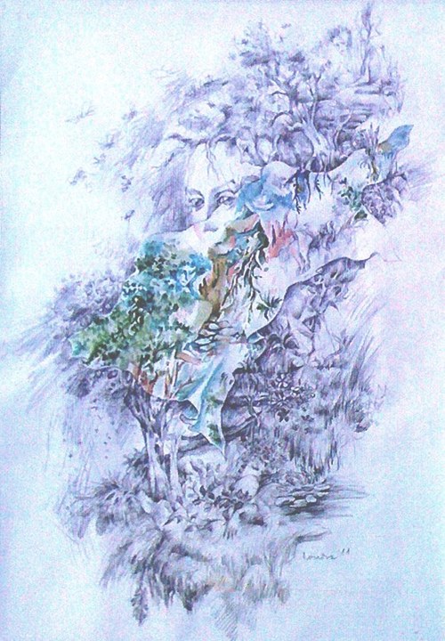 Rozjímání I - komb.technika 50x40 cm — foto 1