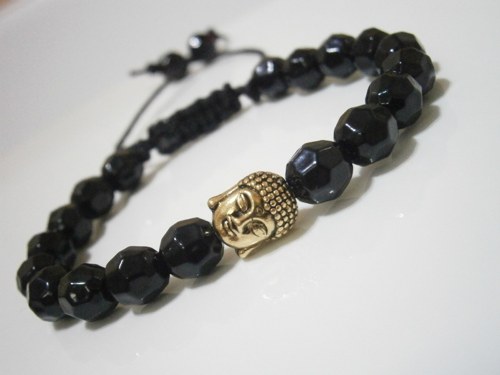 Černý náramek s buddhou (macramé) - Unisex — foto 1
