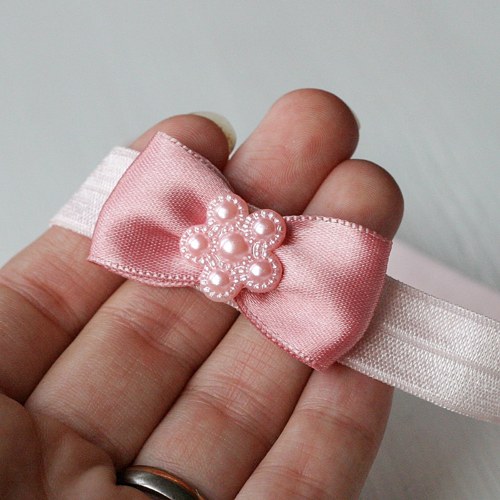 Čelenka pro newborn - pudrová mašlička — foto 1