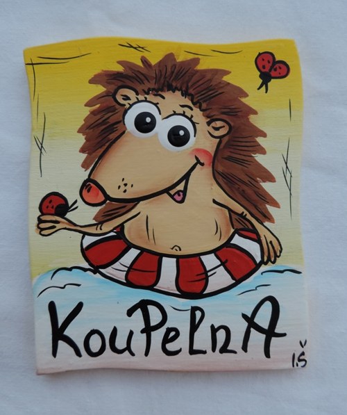 Cedulka na dveře-ježek-koupelna II