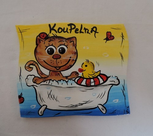 Cedulka na dveře-kočka-koupelna