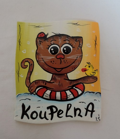 Cedulka na dveře-kočka-koupelna II