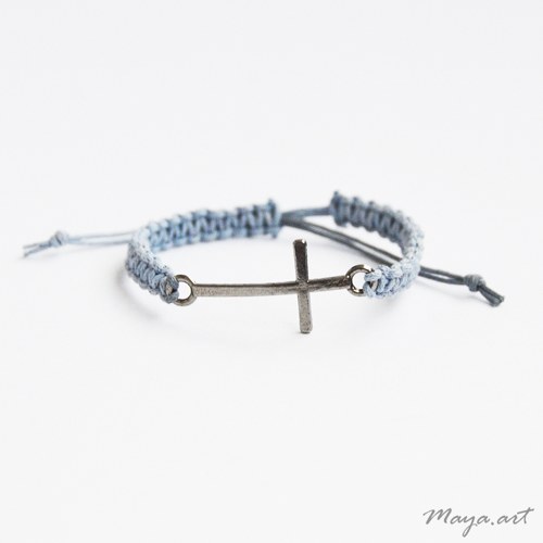 Modrý náramek "MACRAME BRACELET" s křížkem — foto 1