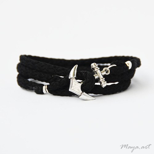 Černý náramek "SIMPLE BRACELET" s kotvou — foto 1