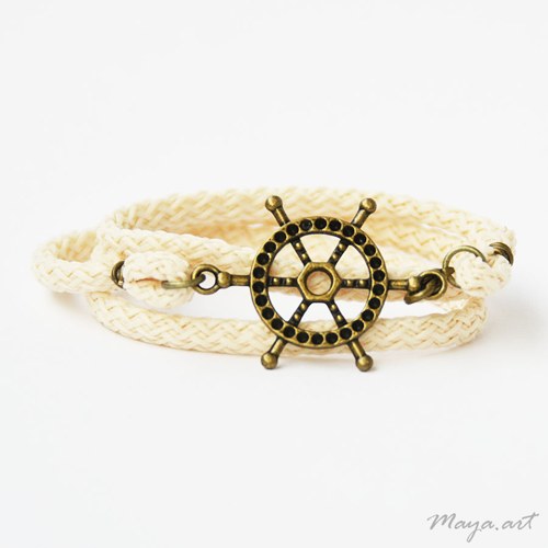 Béžový náramek "SIMPLE BRACELET" s kormidlem — foto 1