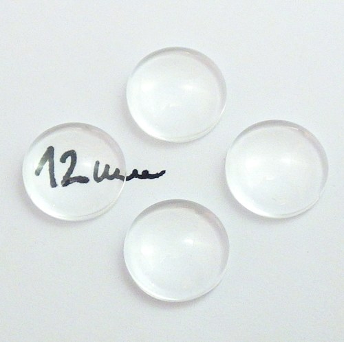 Skleněné kabošony čiré - 12mm, 4 kusy