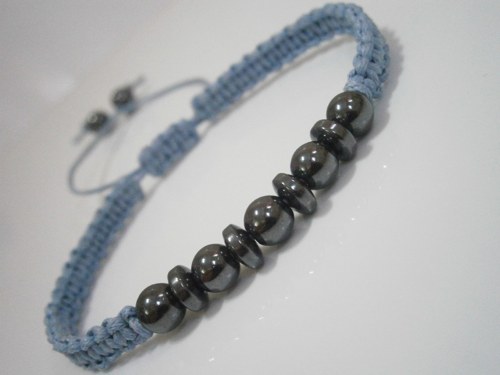 Náramek s Hematitem - modrý (macramé) — foto 1
