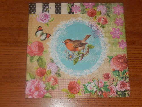 Ubrousek na decoupage - ptáček,květiny,vintage
