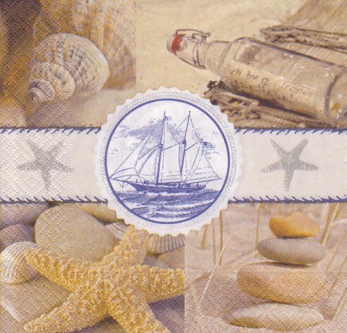 Ubrousek na decoupage, Mořský s korábem, 1ks